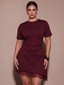 SHEIN BAE CURVE 大尺碼時尚且充滿青春氣息，實用百搭，適合多種場合穿著，包括休閒通勤、工作、萬聖節 - 紫紅色 - 查看 9