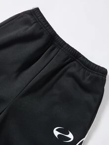 SHEIN 青少年男孩拼色休閒運動長褲，兒童日常穿著 - 黑色 - 查看 3