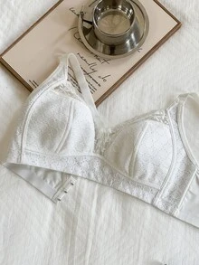 Napfluff 1pc White Lace Minimalist Women's Bra - White - View 3