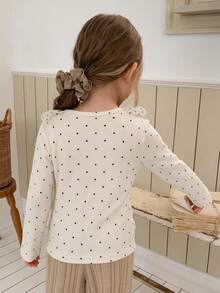 DAZY Young Girl) Round Neck Casual Polka Dot Design Fitted Base Layer T-Shirt - Beige - View 2