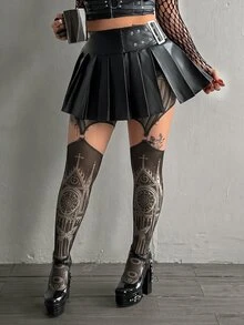 Whyspr 大尺碼女款 Y2K 蝴蝶印花鏤空設計緊身褲附襪子 - 彩色 - 查看 3