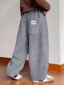 SHEIN 兒童小男孩休閒燈芯絨寬鬆長褲 - 灰色 - 查看 6