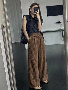 DAZY 女款商務休閒波點寬腿長褲 - 棕色 - 查看 6