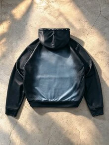 ROMWE MEN Sweatshirt Hoodie Unisex Gaya Jalanan Amerika dengan Cetakan Digital Huruf NY, Efek Usang, Gradien Warna Tembaga Vintage, dan Desain Foil Tembaga. - Hitam - View 2