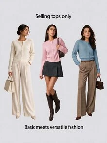 SHEIN BASICS 女款復古休閒純色單排扣長袖針織開襟衫 適合辦公、日常、校園、商務場合 橄欖綠 秋冬款 - 霧霾藍 - 查看 6