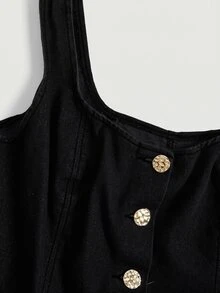 SHEIN MOD 大尺碼女款金屬鈕扣時尚水洗牛仔上衣 - 黑色 - 查看 6