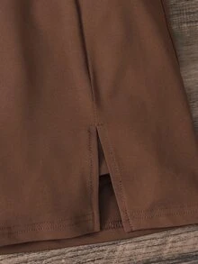 Tween Girl Solid Color Casual Soft Girl Versatile Daily Skirt Formal Birthday Coffee Brown - Brown - View 3