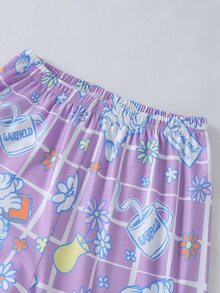 GARFIELD | SHEIN [Coffee Cat]2件組女款大童時尚休閒寬鬆舒適咖啡貓元素滿版印花長褲與寬鬆咖啡貓圖案圓領套頭長袖上衣套裝，舒適居家服，休閒百搭長袖長褲套裝，適合居家與外出 - 白色 - 查看 3