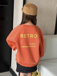 DAZY Tween Girl Letter Print Raglan Long Sleeve Casual Sweatshirt - Orange - View 6