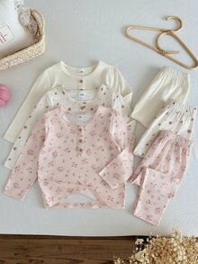 6PCS Baby Girls T-Shirt Co-Ords - Multicolor - View 1