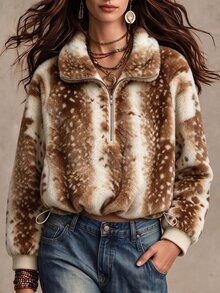 Franclia Women's Casual Versatile Daily Wear Long Sleeve Sweatshirt - Camel - View 3
