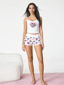 THE POWERPUFF GIRLS X SHEIN Women's Heart Print Camisole Style Lingerie Set - White - View 5