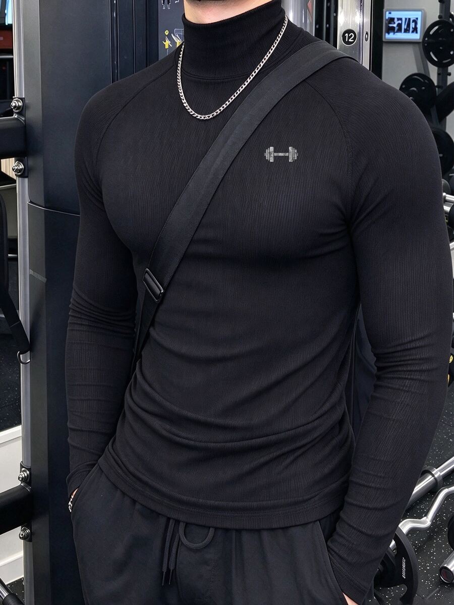 Gym Rark 男士啞鈴圖案印花長袖運動T恤 - 黑色 - 查看 1