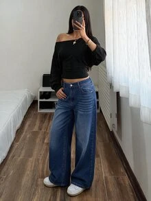 Jeanoix Quần jean denim ống cong thêu phong cách đường phố Y2K cho nữ size lớn - Rửa tối - Xem 5