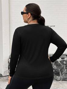 SHEIN CURVE+ Plus Size 22W Mock Neck Ruched Slim Fit Tee Fall - Black - View 2