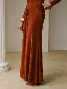 ZEYLAH Women's Solid Color Pleated Casual Versatile Daily Skirt - Rust Brown - View 6