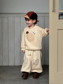 DAZY Infant (Boy) Round Neck Cartoon Long Sleeve Sweatshirt + Casual Long Pants 2 Pieces Set Sweatshirt Outfit - Apricot - View 9