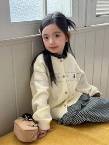 Dazy Kids Tween Girl Floral Embroidered Pattern Casual Daily Wear Cardigan - Beige - View 5