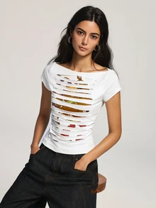 SCOOBY-DOO X SHEIN Women's Streetwear Cut Cartoon Print T-Shirt - White - View 6