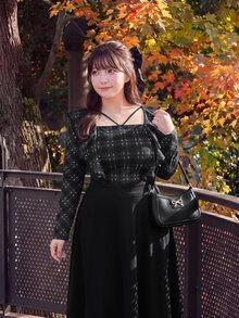 Bijouette Plus Size Women's Patchwork Plaid Long Sleeve Square Neck Elegant Dress - Black - View 8