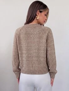 Firerie Women's Classic Apricot Knit Cardigan With Gold Buttons Round Neck Long Sleeve Casual - Apricot - View 2
