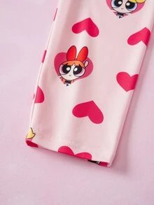 THE POWERPUFF GIRLS X SHEIN Tween Girl Cartoon Print Long Sleeve Sweatshirt And Leggings Set - Pink - View 9