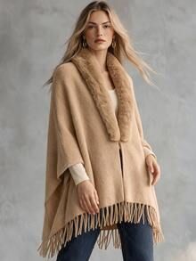 Trelyra Women's Plush Patchwork Casual Versatile Daily Wear Cardigan - Camel - View 8