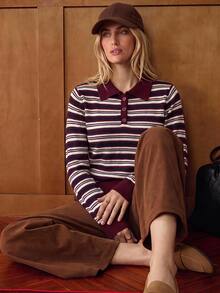 Dayvera Fall/Winter Women's Striped Casual Versatile Daily Long Sleeve Sweater, Christmas Party Going Out Tops - Multicolor - View 1