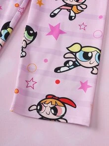 THE POWERPUFF GIRLS X SHEIN 女童卡通印花長袖上衣與長褲家居服套裝 - 粉色 - 查看 8