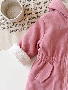 SHEIN 女嬰戶外工裝保暖內裡連帽連身衣，秋冬款 - 粉色 - 查看 5