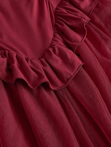 Sweetness Women's Burgundy Elegant Mesh Mini Dress For Party, Cocktail, Afternoon Tea, Graduation, Birthday, Christmas - Burgundy - View 4