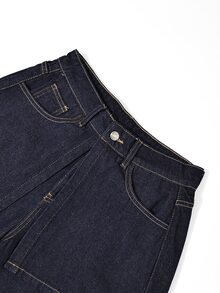 GlowEve Fall Casual Slimming Button Zip Denim Dark Blue Daily Wear Shopping Versatile Straight Leg Denim Jeans For Women - Blue - View 4