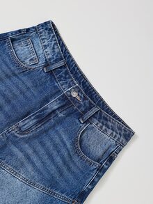 GlowEve Women's Lace Patchwork Button Fashion Denim Skirt - Blue - View 3