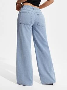 SHEIN PETITE Y2K 女款直筒牛仔褲 - 淺色水洗藍 - 查看 2