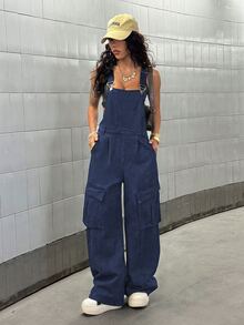 StreetHx Women's Casual Denim Jumpsuit With Pockets For Daily Wear - Blue - View 5