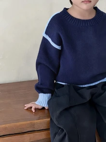 Dazy Kids 男嬰高領韓式長袖純色針織衫，秋冬款 - 藍色 - 查看 3
