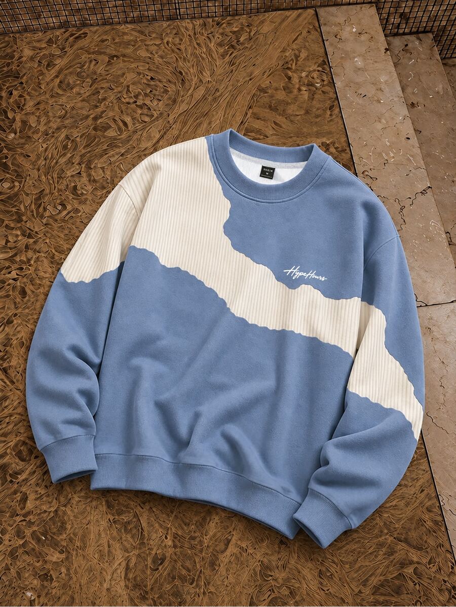 HypeHours Men's Letter Print Colorblock Long Sleeve Crew Neck Sweatshirt - Multicolor - View 1