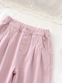 SHEIN Young Girl' Loose Fit Dark Blue Denim Pants - Pink - View 9