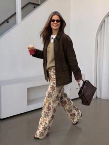Lavishia Women's Elegant Vintage Printed Long Pants, Suitable For Autumn/Winter Outdoor Wear - Khaki - View 4