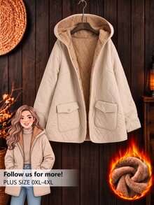 Linhara Plus Size Hooded Long Sleeve Thermal Lined Padded Coat, Autumn/Winter - Apricot - View 3