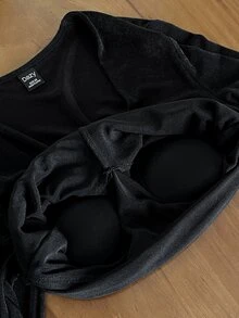 Livesso Women's Solid Color Long Sleeve Top And Pants Pajama Set - Black - View 7