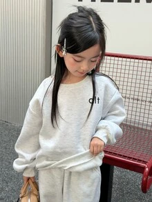Dazy Kids Tween Girl Letter Print Long Sleeve Sweatshirt And Pocket Pants Set Hoodies - Grey - View 8