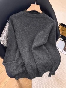 GlowEve CURVE Plus Size Women's Solid Color Casual Versatile Daily Cardigan - Dark Grey - View 2