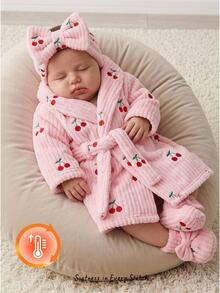 SHEIN 新生兒可愛嬰兒圖案毛絨家居服，保暖舒適，適合秋冬季節 - 彩色 - 查看 1