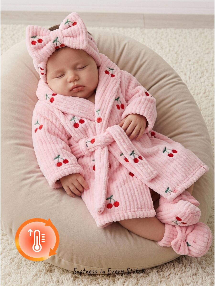 SHEIN 新生兒可愛嬰兒圖案毛絨家居服,保暖舒適,適合秋冬季節 - 彩色 - 查看 1