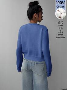 SHEIN BASICS 女款純色單排扣休閒百搭長袖開襟衫，適合日常外出、商務辦公、早午餐，米白色，秋季教師節 - 霧霾藍 - 查看 6