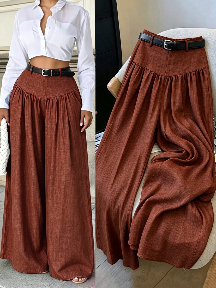 Elenzga French Style Hanging And Wide Leg Pants With Slimming Texture And Elegant Commuting Casual Women's Pants
- Rust Brown - View 1