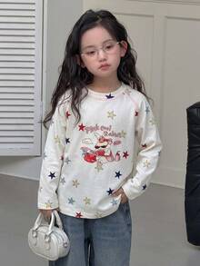 Dazy Kids Young Girl Cute Cartoon Pattern Print Long Sleeve T-Shirt - White - View 3
