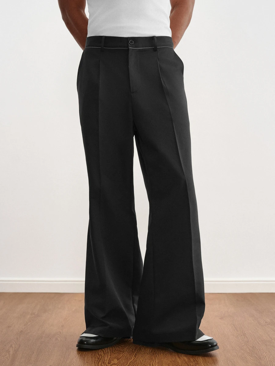 TOKVUE Men's Solid Color Toothpick Stripe Design Casual Flare Pants - Black - View 1