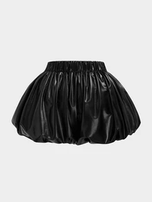 Sweetra Plus Size Women Solid Color Ruched Fashion Versatile Tulip Shorts - Black - View 2